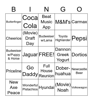 BIG GAME COMMERCIAL Bingo Card