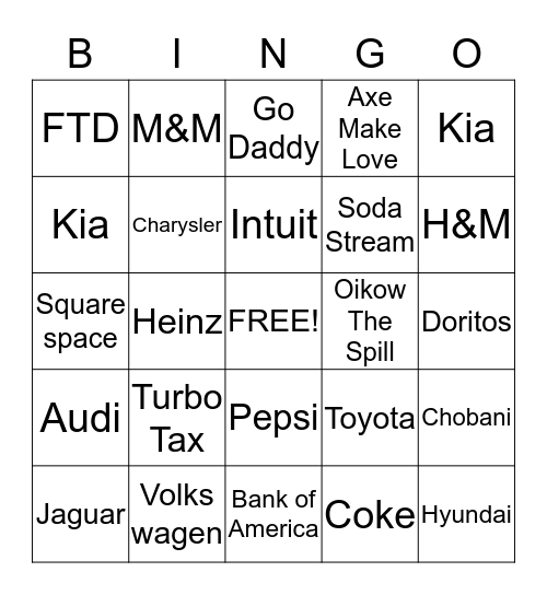 Superbowl Bingo Card