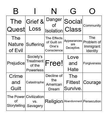 Universal Themes in Literature: Q3 Prep Bingo Card