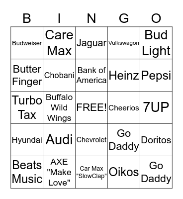 Superbowl Bingo Card