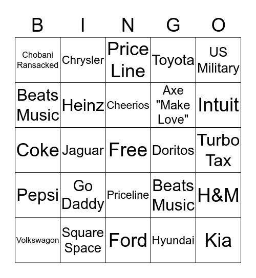 Superbowl  Bingo Card