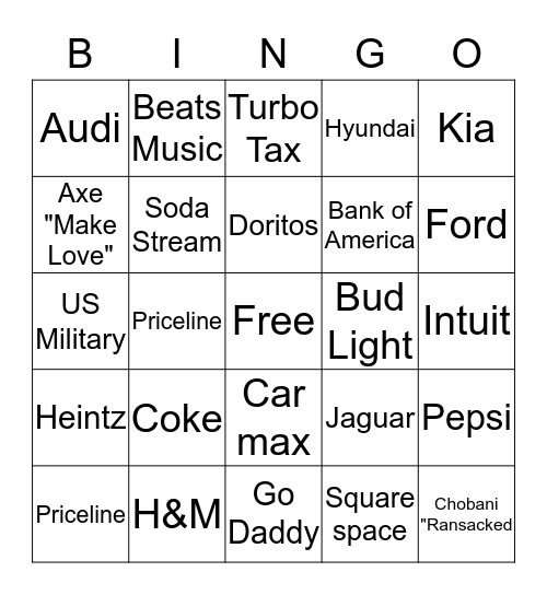 Superbowl Bingo Card
