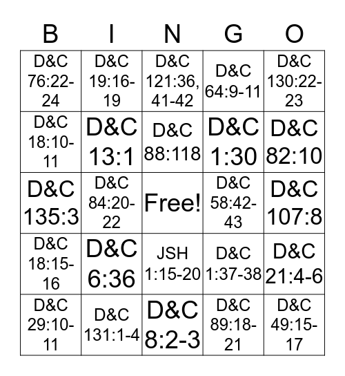 Doctrine and Covenants Doctrinal Mastery Bingo Card
