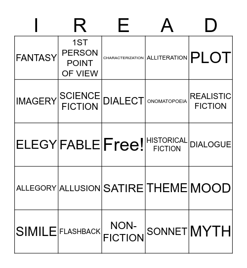 IREAD Bingo Card