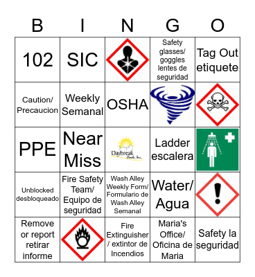 Safety Bingo Card