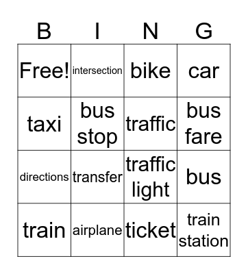 Transportation Bingo Card