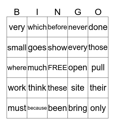 Dolch 2.2 Bingo Card