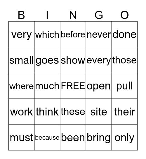 Dolch 2.2 Bingo Card