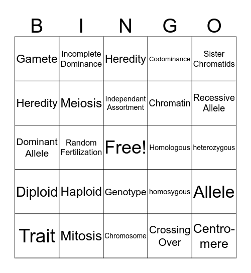 Genetics Bingo Card