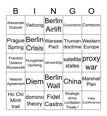 GCSE Cold War Bingo Card