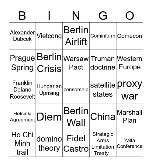 GCSE Cold War Bingo Card