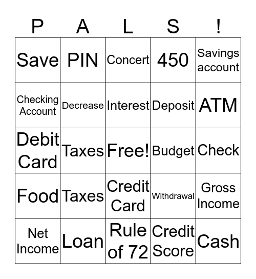 PALS Older Bingo Card