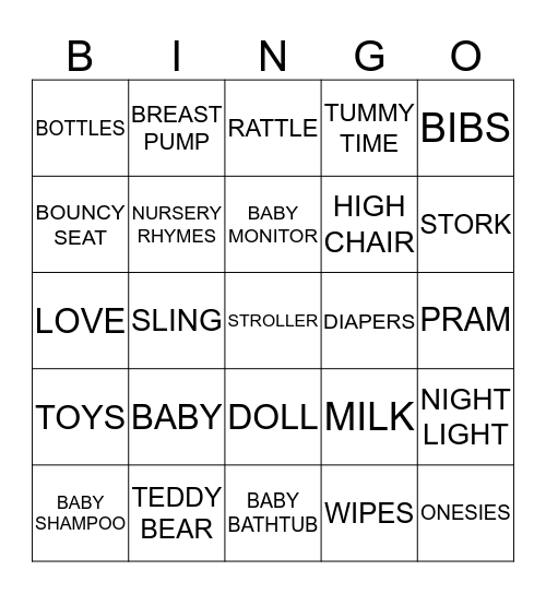 Baby Shower Bingo Card