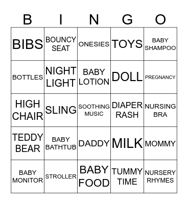 Baby Shower Bingo Card