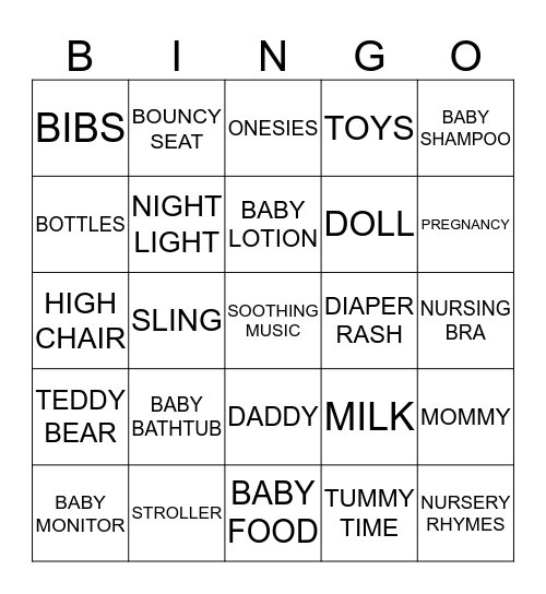 Baby Shower Bingo Card