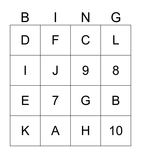 A - L Bingo Card
