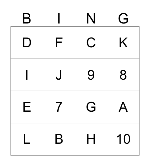 A - L Bingo Card