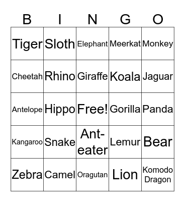 ZOO TIME Bingo Card