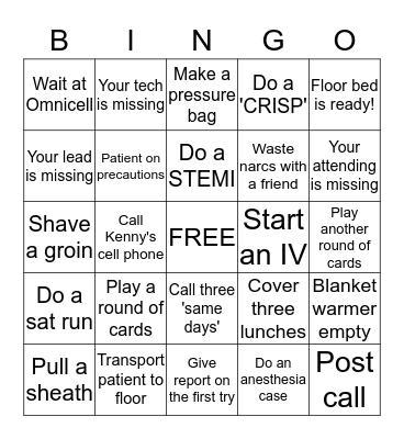 Nurse Week Bingo Card