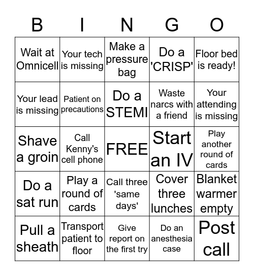 Nurse Week Bingo Card