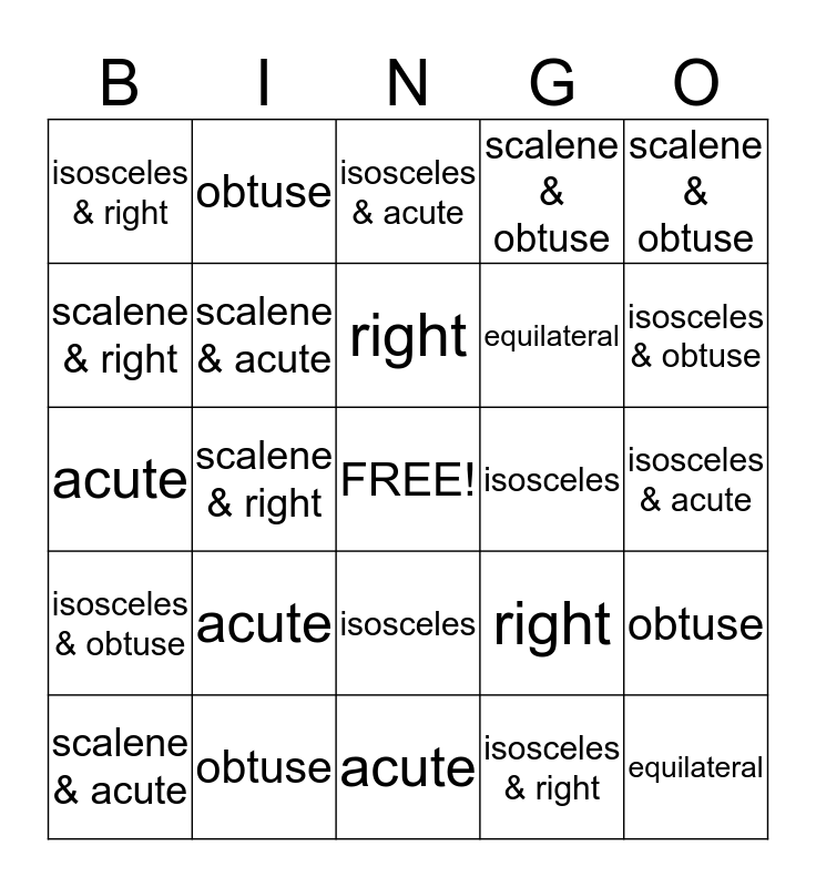 TRIANGLES BINGO Card