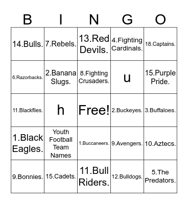 Football Teams Bingo Card