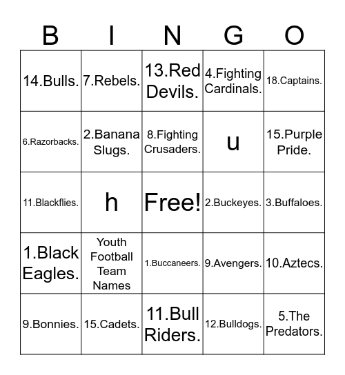 Football Teams Bingo Card