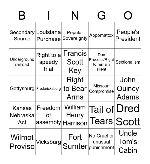 HIS103 Final Exam Bingo Card