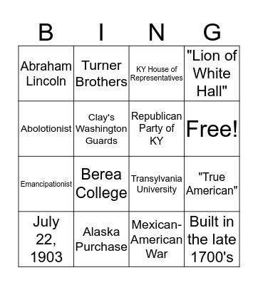 Cassius Marcellus Clay Bingo Card