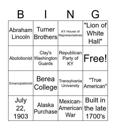 Cassius Marcellus Clay Bingo Card