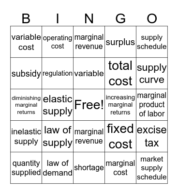 Supply Bingo Card