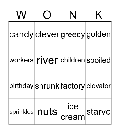 Charlie & the Chocolate Factory Bingo Card