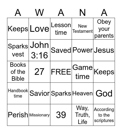 Sparks Bingo Card