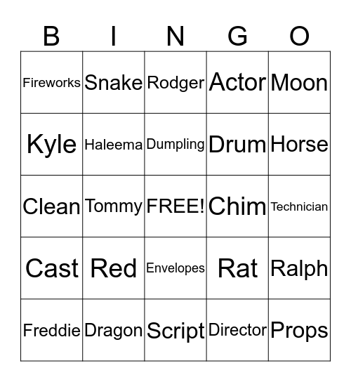 Chinese  New Year  Bingo Card