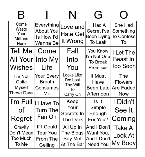 Random Song Lyrics 4 Bingo Card