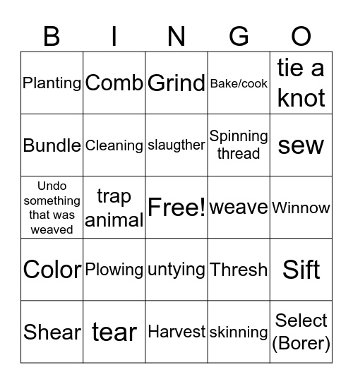 Lamed Tes Melachos Bingo Card