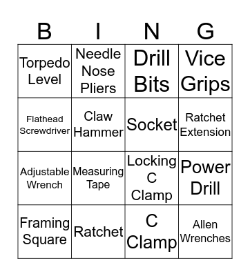 Tool Identification Bingo Card