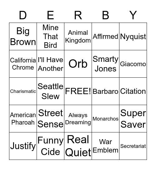 Derby Bingo Card