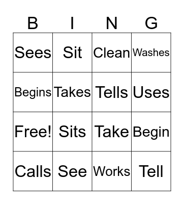 Verbs List 2 Bingo Card