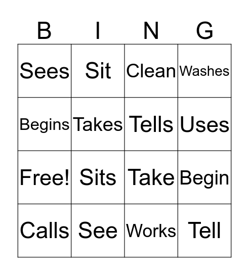 Verbs List 2 Bingo Card