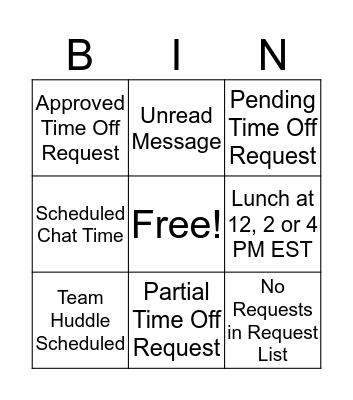 Work Force Management Bingo Card