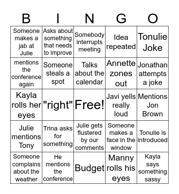 Meeting Bingo Card