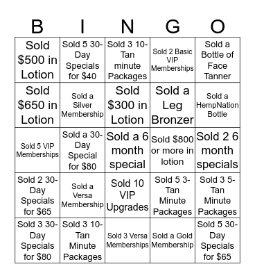 ILES SUNROOM SALES BINGO Card