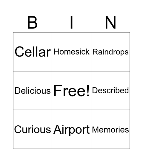 Vocabulary Bingo! Bingo Card