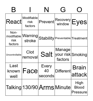 Stroke is Treatable & Time is Critical!!! Bingo Card