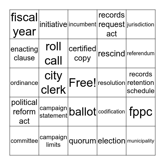 Local Lingo Bingo Card