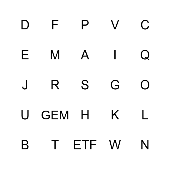 GEM - ETF Enterprise BINGO Card