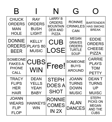 DADS PLACE BINGO  Bingo Card
