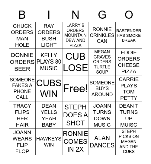 DADS PLACE BINGO  Bingo Card