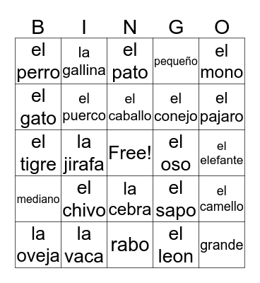 Los Animales Bingo Card